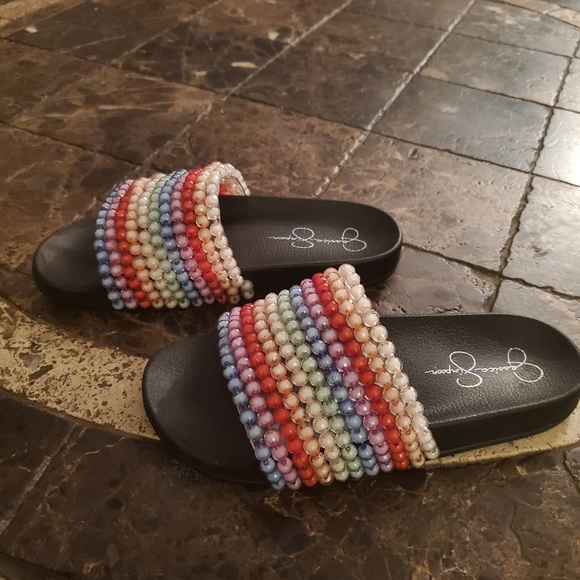 Jessica Simpson Saycie pool  Slide Sandal with bead embellishments Sz 6 NEW. - Picture 3 of 7